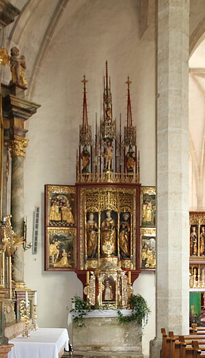 Schönbach, Pfarrkirche Mariae Lichtmess, linker Seitenaltar, Flügelaltar, donauländisch, um 1525